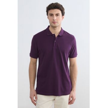 Tricou polo din bumbac pique regular fit - Violet pruna
