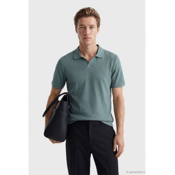 Tricou polo regular fit cu model uni - Verde persan