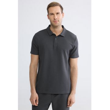 Tricou polo uni din amestec de bumbac - Gri antracit