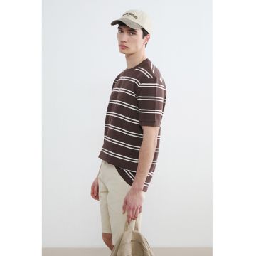 Tricou regular-fit cu dungi - Alb/Maro pamantiu