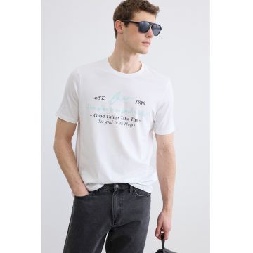 Tricou regular fit cu imprimeu pe piept - Turcoaz/Albastru ultramarin/Alb optic