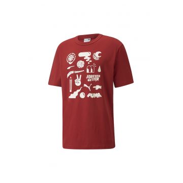 Tricou relaxed fit cu imprimeu grafic Downtown - Alb/Caramiziu