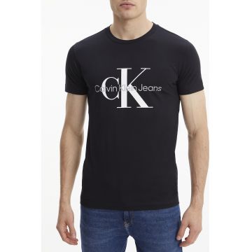 Tricou slim-fit cu imprimeu logo - Negru stins/Alb murdar