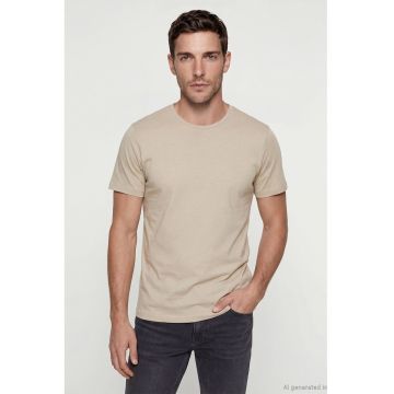 Tricou slim fit de bumbac - Maro camel