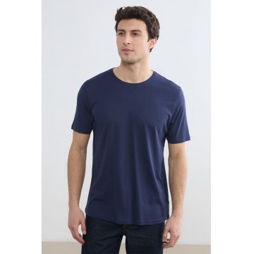 Tricou slim fit din bumbac si modal - Bleumarin