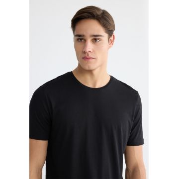 Tricou slim fit din bumbac si modal - Negru