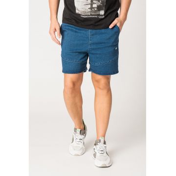 Bermude de denim cu talie medie - Albastru inchis