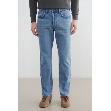 Blugi regular fit cu talie medie - Albastru inchis/Turcoaz