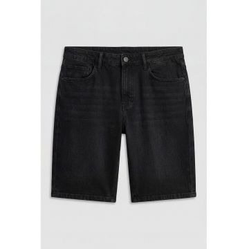 Blugi scurti cu aspect decolorat - Negru