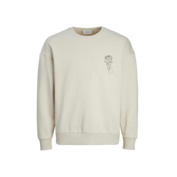 Bluza  barbati - croiala confortabila - decolteu rotund - bej - bumbac si poliester reciclat
