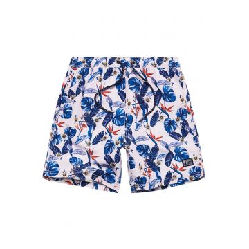 Costum de baie barbati Superdry - Vintage Hawaiian - alb si albastru - material de calitate