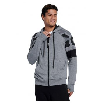 Hanorac barbat -  gluga - fleece interior - gri - bumbac -