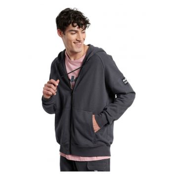 Hanorac  gri - bumbac - fleece moale - gluga ajustabila - buzunare laterale -
