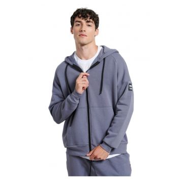 Hanorac  gri - bumbac - fleece moale - gluga ajustabila - doua buzunare