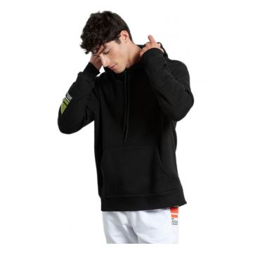 Hanorac  negru - bumbac - captuseala fleece - detaliu matlasat - snururi de strangere