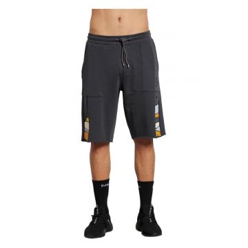 Pantaloni scurti barbati  Vitro - talie elastica - imprimeu - gri inchis - bumbac/poliester
