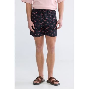 Pantaloni scurti de baie cu chiloti interiori de plasa si model - Negru/Roz