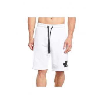 Pantaloni scurti sport barbati  talie elastica - doua buzunare - textil - alb -