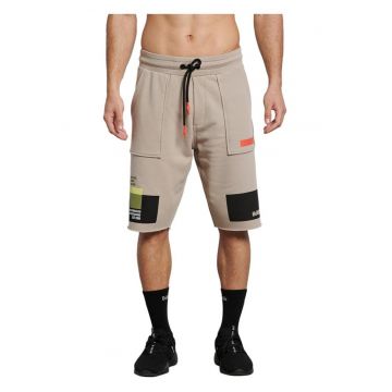 Pantaloni scurti sport -  talie elastica - doua buzunare - bej - bumbac/poliester -