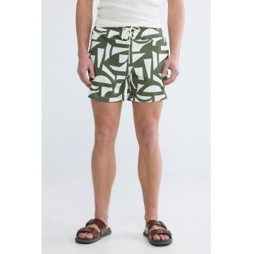 Pantaloni scurti texturati de baie cu model - Alb/Verde feriga