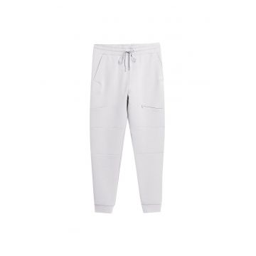 Pantaloni sport barbati  alb - elastic - doua buzunare -