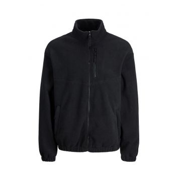 Pulover barbati  croiala regulata - buzunare laterale - guler inalt - poliester - negru -