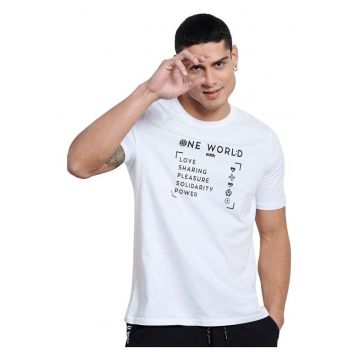 Tricou barbat Bdtk - maneca scurta - imprimeu pe spate - alb - bumbac