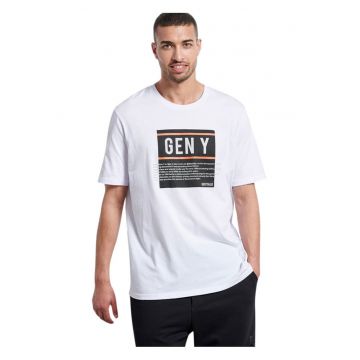 Tricou barbati  regular fit - imprimeu Geny - alb - bumbac 100%