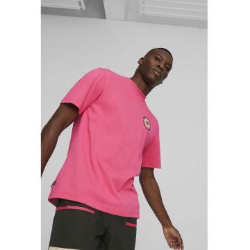 Tricou cu decolteu la baza gatului si imprimeu Downtown - Roz