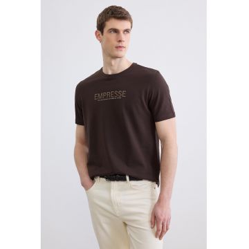 Tricou de bumbac cu decolteu la baza gatului - Maro inchis