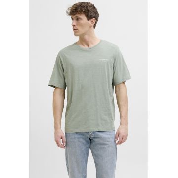Tricou de bumbac cu imprimeu grafic pe spate - Verde deschis/Alb murdar