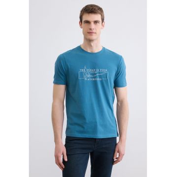 Tricou de bumbac cu imprimeu text - Alb/Albastru deschis