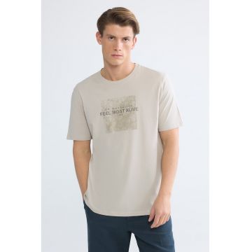 Tricou de bumbac cu imprimeu text - Alb fildes