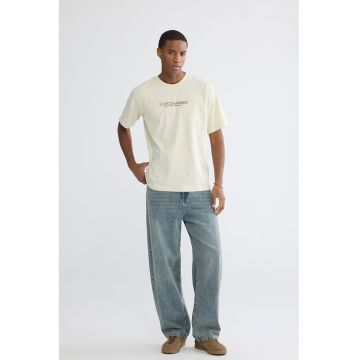 Tricou de bumbac cu imprimeu text - Bej deschis