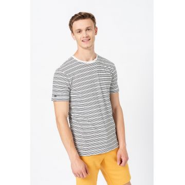 Tricou din amestec de canepa cu decolteu la baza gatului si dungi Studios - Alb/Negru