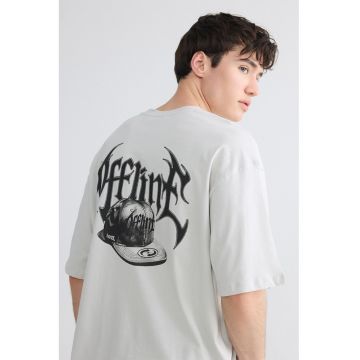 Tricou din bumbac cu design grafic - Maro taupe deschis