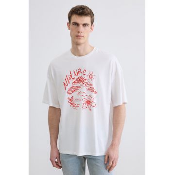 Tricou lejer cu imprimeu - Portocaliu neon/Alb optic