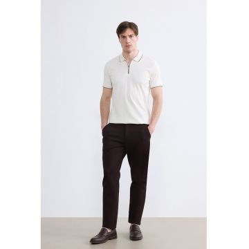 Tricou polo cu fenta cu fermoar - Crem