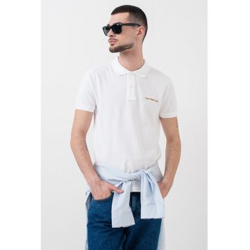 Tricou polo cu logo - Alb optic/Caramel