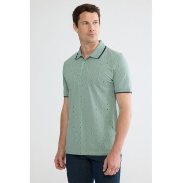 Tricou polo cu model cu buline - Verde sparanghel/Bleumarin
