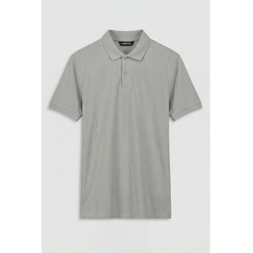 Tricou polo din bumbac pique regular fit - Gri deschis