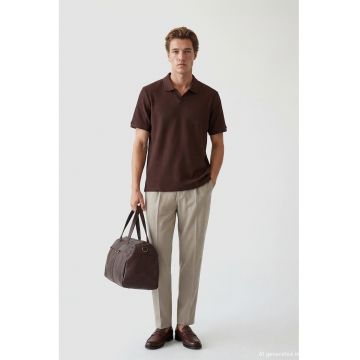 Tricou polo regular fit cu model uni - Violet aubergine