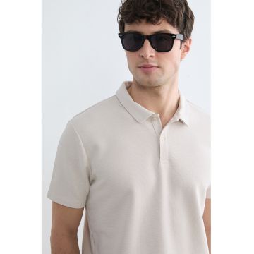 Tricou polo uni din amestec de bumbac - Grej