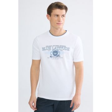 Tricou regular fit de bumbac - Alb/Albastru inchis