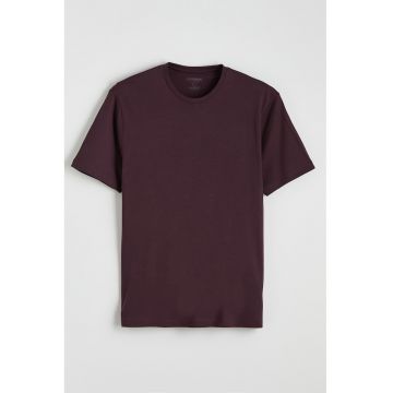 Tricou slim fit din bumbac si modal - Violet pruna