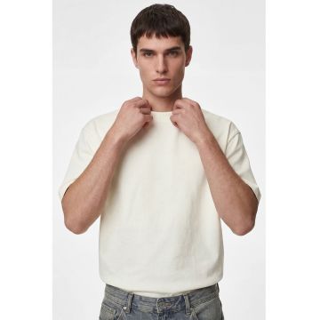 Tricou uni de bumbac - Alb fildes