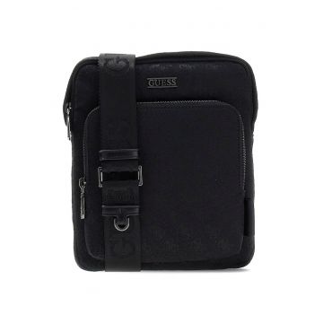 Geanta crossbody cu fermoar si model monograma Boston - Negru