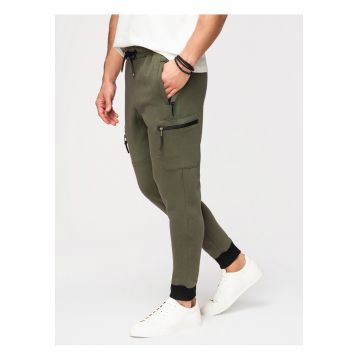 Pantaloni jogger cu buzunare cargo si material elastic - Verde