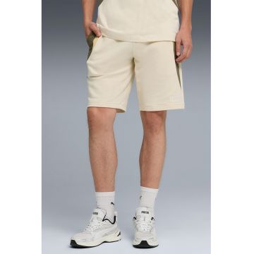 Pantaloni scurti cu benzi contrastante si logo brodat - Kaki/Maro camel