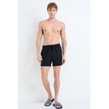 Pantaloni scurti de baie cu buzunare laterale si model uni Beachbar - Negru